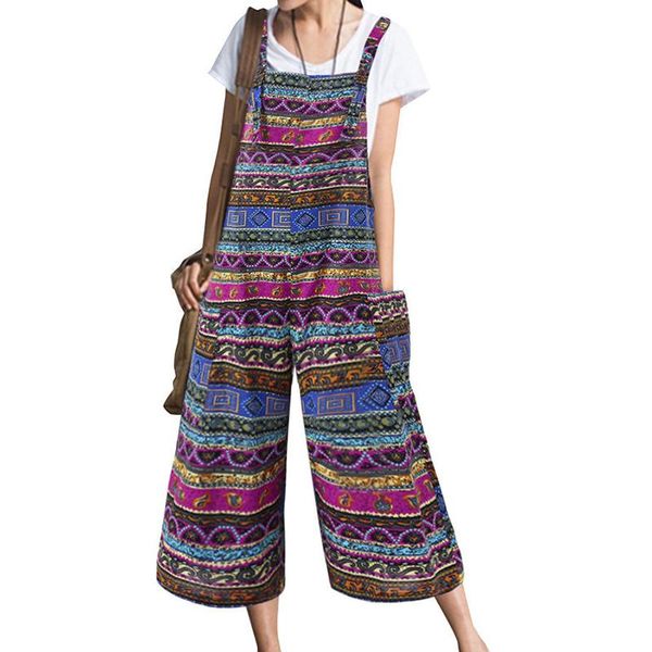 women's jumpsuits & rompers lady dungarees cropped trousers bohemian sleeveless square neck loose cotton, Black;white