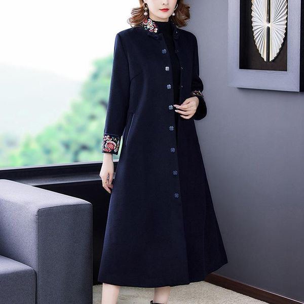 women's wool & blends jacket women 2021 fall/winter fashion foreign style collar retro chinese embroidery windbreaker long plus size, Black
women's wool & blends jacket women 2021 fall/winter fashion foreign style collar retro chinese embroidery windbreaker long plus size, Black