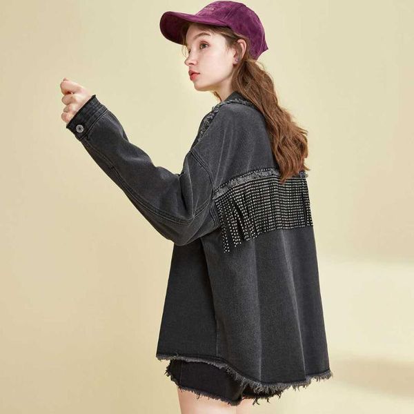 women spring fringed denim jacket retro tassels rivets oversized beading jeans loose red army green outerwear women's jackets, Black;brown
women spring fringed denim jacket retro tassels rivets oversized beading jeans loose red army green outerwear women's jackets, Black;brown