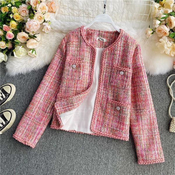 women's jackets french retro high-quality tweed jacket buttonless cardigan small fragrant wind short fashion ladies, Black;brown
women's jackets french retro high-quality tweed jacket buttonless cardigan small fragrant wind short fashion ladies, Black;brown