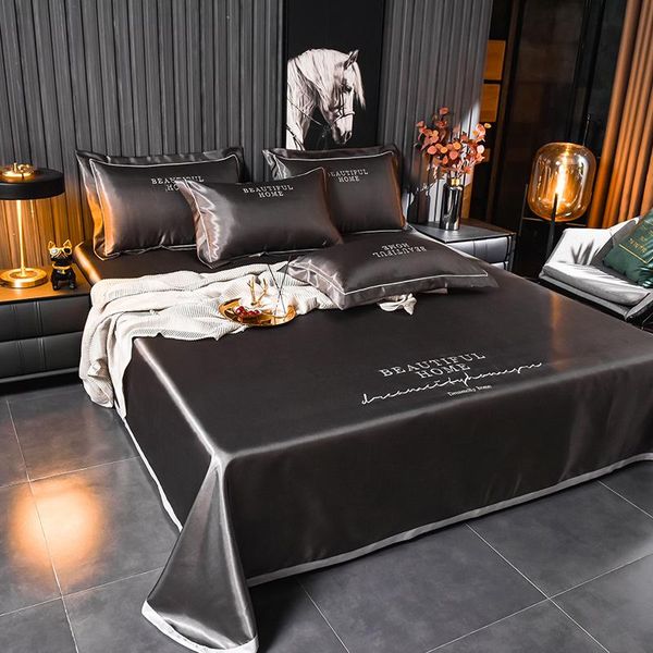 sheets & sets 2021 embroidered ice silk single solid color bed sheet