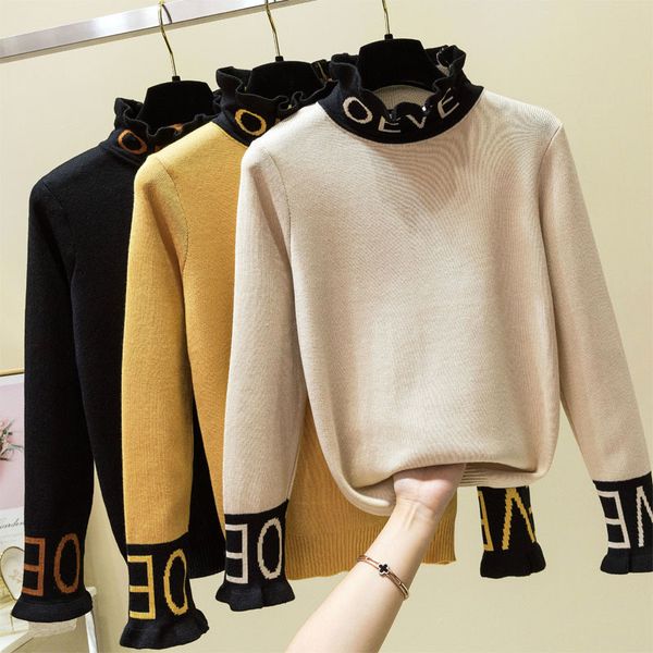 women's sweaters autumn winter thick warm letter embroidered turtleneck sweater women long sleeve yellow knit pullover female, White;black
women's sweaters autumn winter thick warm letter embroidered turtleneck sweater women long sleeve yellow knit pullover female, White;black