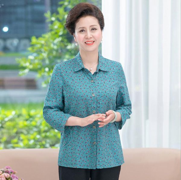 women's blouses & shirts spring summer three quarter sleeve shirt cotton floral grandma plus size casual middle-aged mother's blou, White
women's blouses & shirts spring summer three quarter sleeve shirt cotton floral grandma plus size casual middle-aged mother's blou, White
