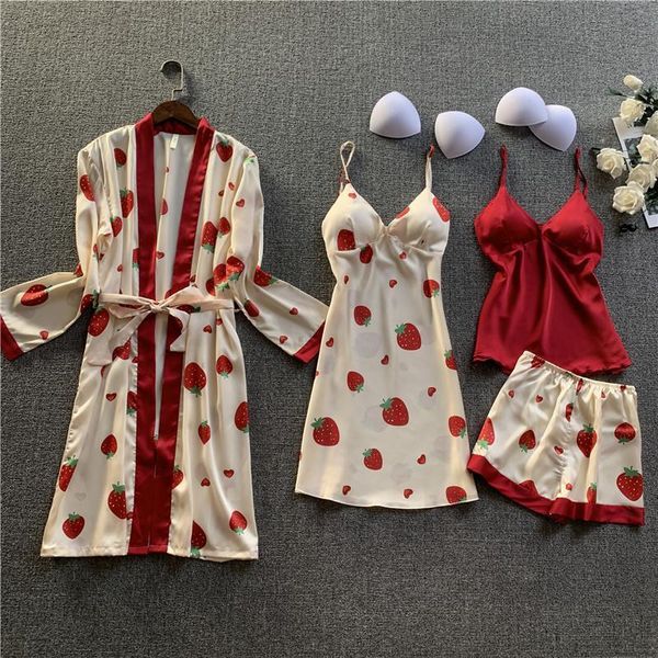 4 pieces womens sleepwears set pajamas satin women summer pyjama mujer pyjamas for sleepwear pajama sets female, Black;red
4 pieces womens sleepwears set pajamas satin women summer pyjama mujer pyjamas for sleepwear pajama sets female, Black;red