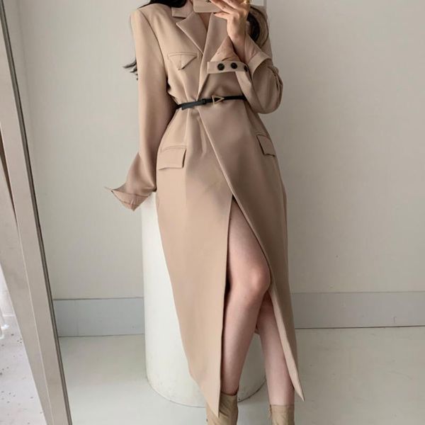 women's trench coats korean chic autumn french elegant lapel double pockets thin over knee long suit windbreaker coat with belt, Tan;black
women's trench coats korean chic autumn french elegant lapel double pockets thin over knee long suit windbreaker coat with belt, Tan;black