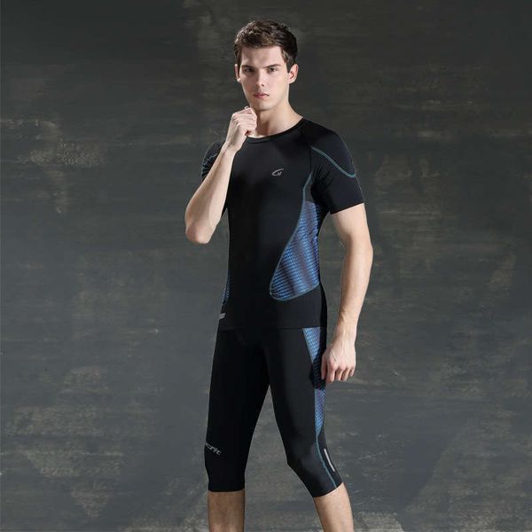 needle four men's tracksuits six thread tights running training short sleeve quick drying capris fitness suit, Gray
needle four men's tracksuits six thread tights running training short sleeve quick drying capris fitness suit, Gray