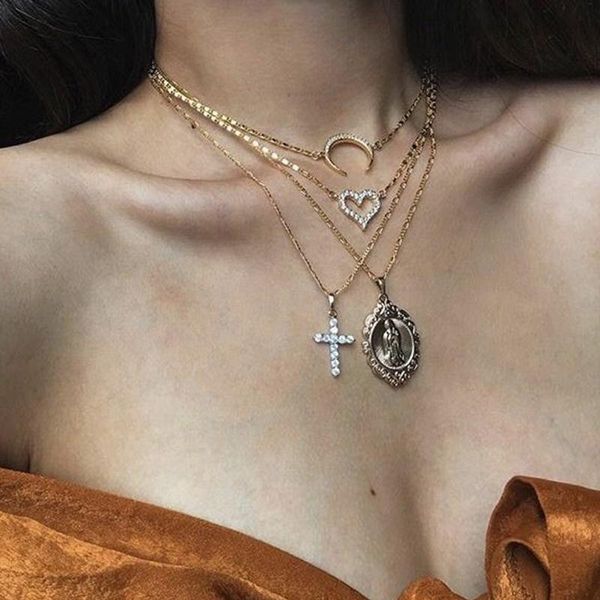 pcs/set women necklaces set virgin moon cross heart crystal clavicle chain gold necklace fashion birthday gift female jewelry pendant, Silver
pcs/set women necklaces set virgin moon cross heart crystal clavicle chain gold necklace fashion birthday gift female jewelry pendant, Silver