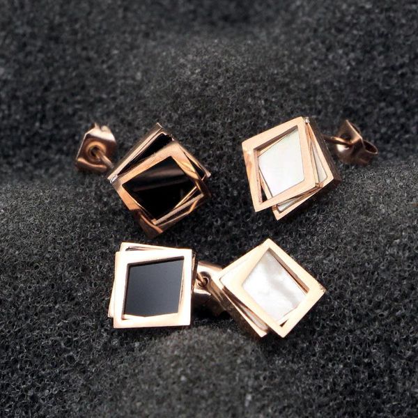 stud classic design black white shell square earrings titanium steel rose gold color women elegant, Golden;silver
stud classic design black white shell square earrings titanium steel rose gold color women elegant, Golden;silver