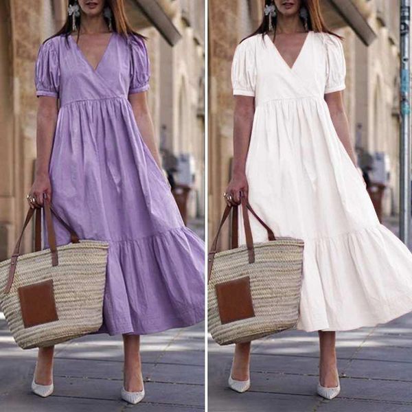 casual dresses women's summer elegant sundress v neck robe femme solid cotton vestidos zanzea short puff sleeves ruffle maxi dress -5x, Black;gray
casual dresses women's summer elegant sundress v neck robe femme solid cotton vestidos zanzea short puff sleeves ruffle maxi dress -5x, Black;gray