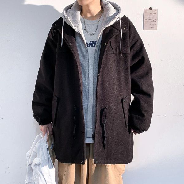 men's wool & blends large size thick woolen coat men warm fashion fake two-piece hooded loose short mens jacket overcoat, Black
men's wool & blends large size thick woolen coat men warm fashion fake two-piece hooded loose short mens jacket overcoat, Black