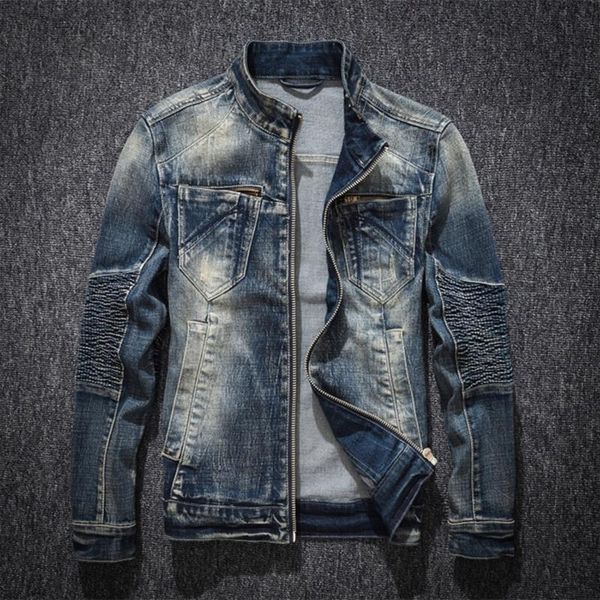 men's jackets personalized youth handsome retro washed denim jacket casual zipper stand-up collar coat male slim motorcycle jean, Black;brown
men's jackets personalized youth handsome retro washed denim jacket casual zipper stand-up collar coat male slim motorcycle jean, Black;brown