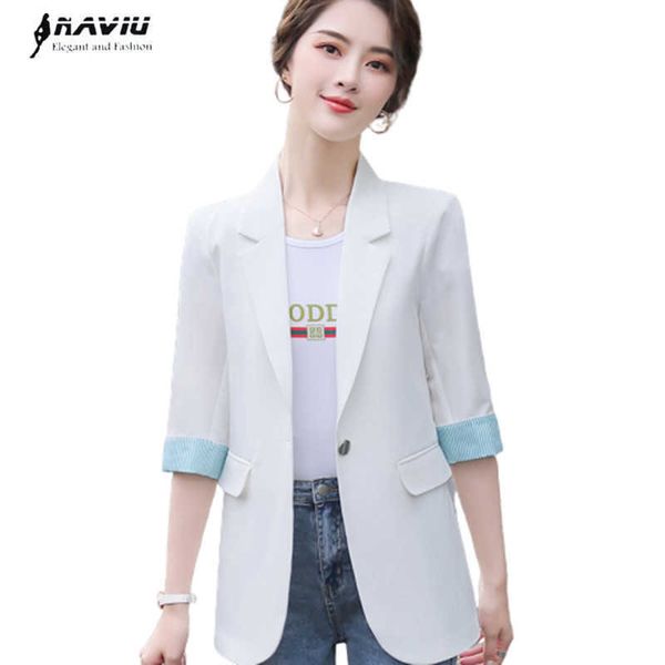 white blazer women summer casual half sleeve patchwork slim jacket office ladies temperament work coat 210604, White;black
white blazer women summer casual half sleeve patchwork slim jacket office ladies temperament work coat 210604, White;black
