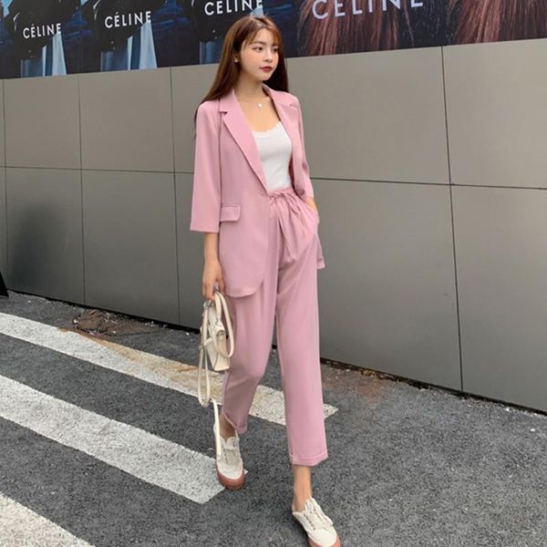 women 2 pieces set 2021 summer casual single button blazer jacket coat+fashion elastic waist pant female office women's suits &, White;black
women 2 pieces set 2021 summer casual single button blazer jacket coat+fashion elastic waist pant female office women's suits &, White;black