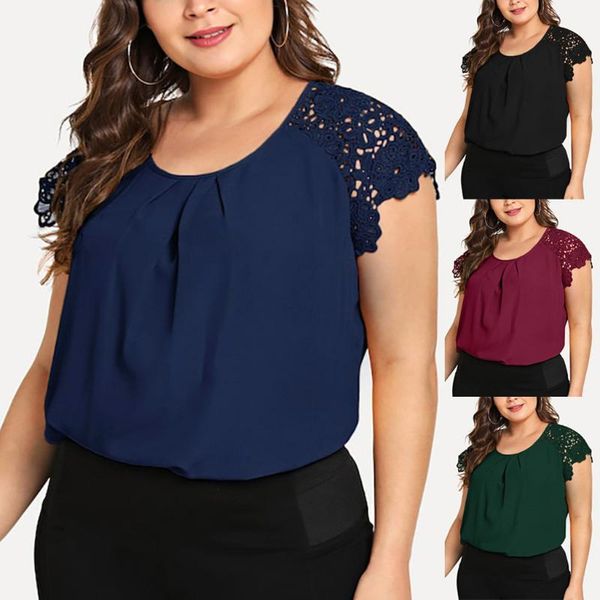 women's t-shirt fashion chiffon casual large size solid round neck floral lace shoulder summer short sleeve clothing, White
women's t-shirt fashion chiffon casual large size solid round neck floral lace shoulder summer short sleeve clothing, White
