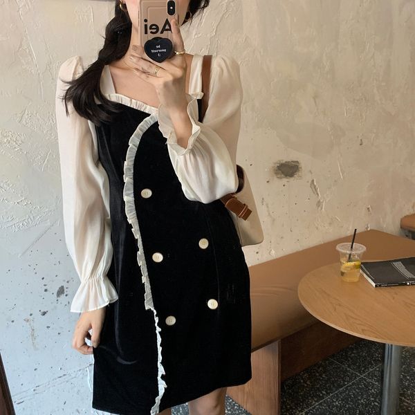 dresses retro elegant women es double breasted flare mash patchwork long sleeve autumn mini vestidos, Black;gray
dresses retro elegant women es double breasted flare mash patchwork long sleeve autumn mini vestidos, Black;gray