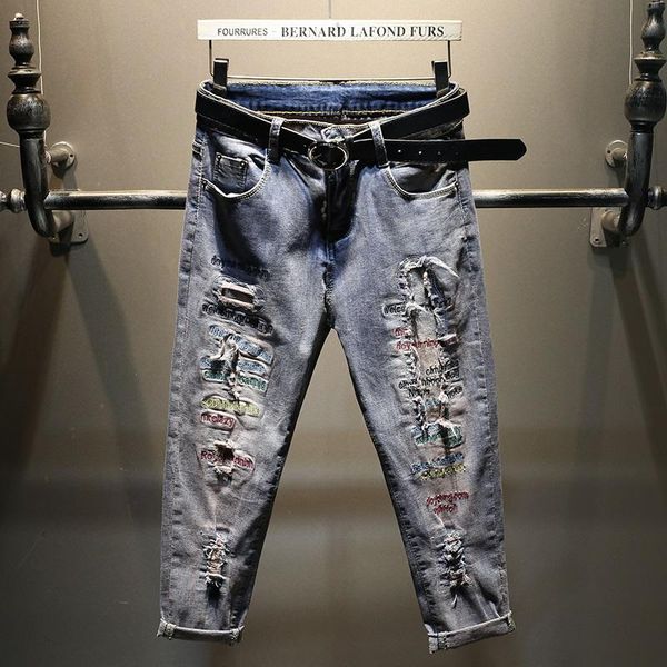 women's jeans summer all-match calf-length pants for women ripped embroidery letter casual straight trousers female denim, Blue
women's jeans summer all-match calf-length pants for women ripped embroidery letter casual straight trousers female denim, Blue