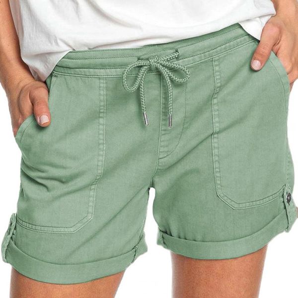 women's shorts 60% mid rise solid color women drawstring pockets short pants for summer, White;black
women's shorts 60% mid rise solid color women drawstring pockets short pants for summer, White;black