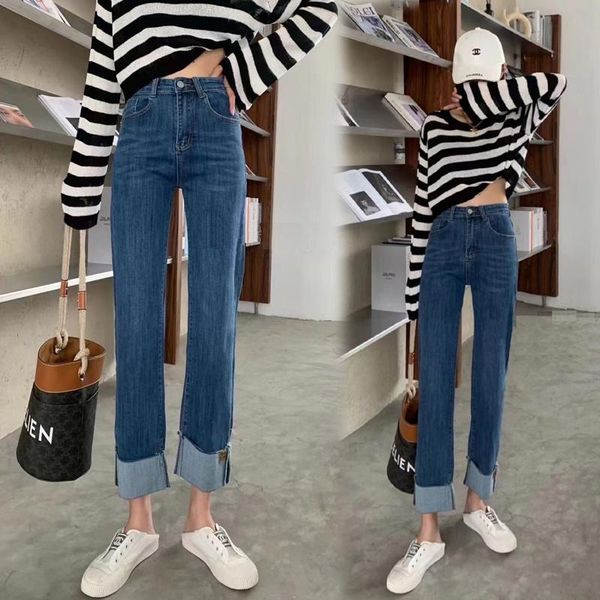 women's jeans flanging leather disc summer 2021 spring and autumn retro curved-edge high waist trousers straight pants women, Blue
women's jeans flanging leather disc summer 2021 spring and autumn retro curved-edge high waist trousers straight pants women, Blue