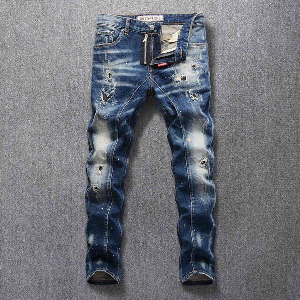 men's jeans italian style fashion retro blue slim fit elastic ripped punk pants spliced designer hip hop homme sneg
men's jeans italian style fashion retro blue slim fit elastic ripped punk pants spliced designer hip hop homme sneg
