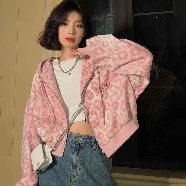 sweet pink leopard print short zipper sweatshirt women loose vintage casual streetwear girl hoodie fashion jacket pullover, Black
sweet pink leopard print short zipper sweatshirt women loose vintage casual streetwear girl hoodie fashion jacket pullover, Black