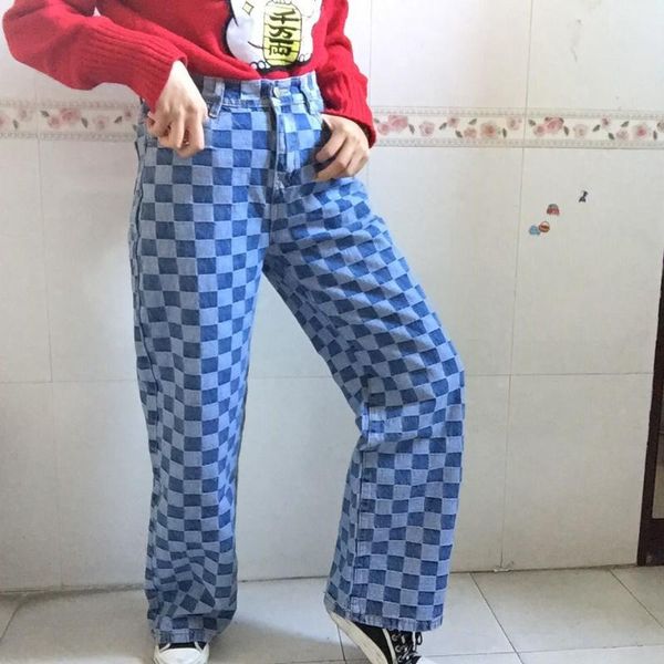women's pants & capris plus size korean streetwear checkerboard plaid denim loose straight jogger pant trouser high waist man women har, Black;white
women's pants & capris plus size korean streetwear checkerboard plaid denim loose straight jogger pant trouser high waist man women har, Black;white