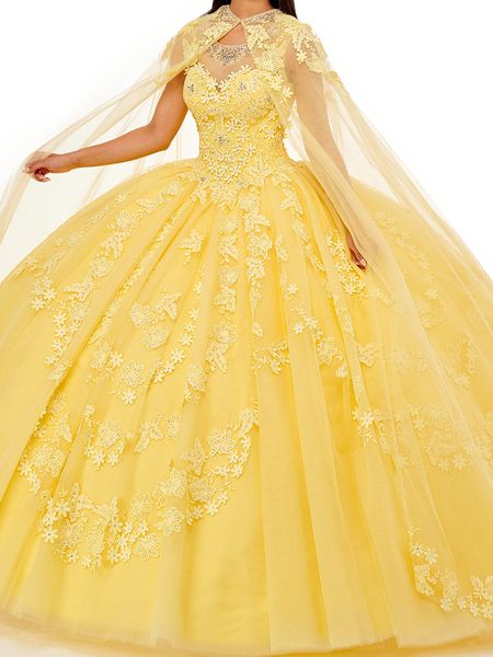 eye catching yellow prom gowns ball gown quainceanera dresses big cap organza with floral applique beads, Black
eye catching yellow prom gowns ball gown quainceanera dresses big cap organza with floral applique beads, Black