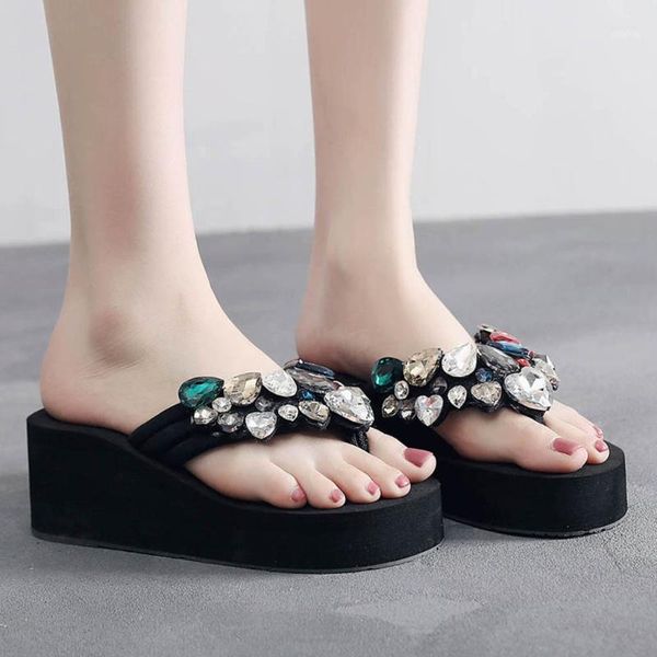 slippers summer women high heel shoes solid female crystal wedges flip flops ladies bohemia beach sandal #4.2911, Black
slippers summer women high heel shoes solid female crystal wedges flip flops ladies bohemia beach sandal #4.2911, Black