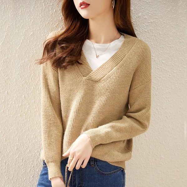 women's sweaters women long sleeve v-neck solid color loose knitted pullovers spring autumn female vintage elegant knit sweater 8433, White;black
women's sweaters women long sleeve v-neck solid color loose knitted pullovers spring autumn female vintage elegant knit sweater 8433, White;black