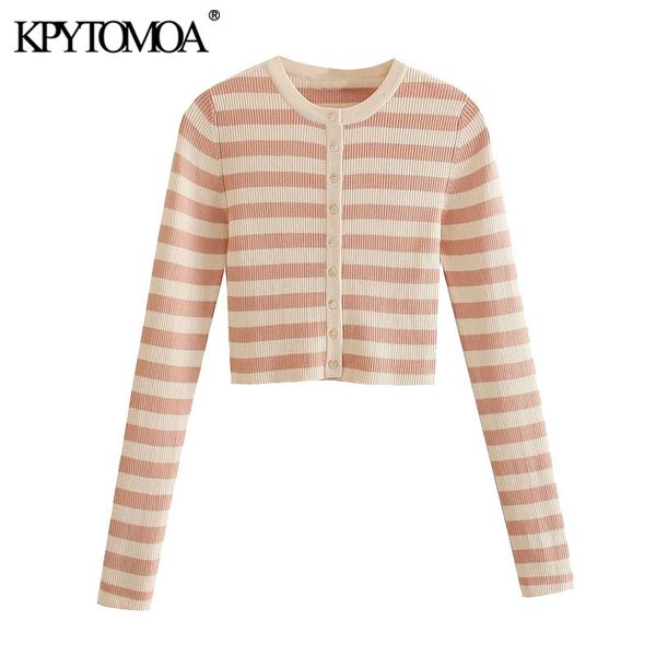 women fashion striped cropped knitted cardigan sweater vintage o neck long sleeve female outerwear chic 210416, White;black
women fashion striped cropped knitted cardigan sweater vintage o neck long sleeve female outerwear chic 210416, White;black