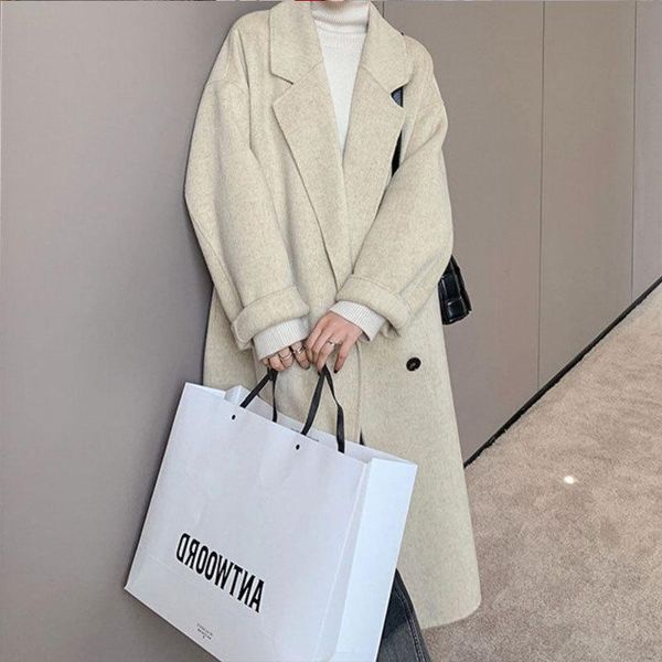 women's wool & blends 2021 double-sided cashmere coat women's mid-length hepburn style woolen suit collar, Black 
women's wool & blends 2021 double-sided cashmere coat women's mid-length hepburn style woolen suit collar, Black