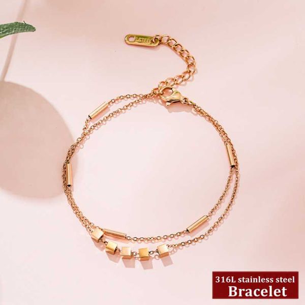 link, chain 316l stainless steel 2021 fashion upscale jewelry 2 layer beaded cylindrical square charm bracelets bangles for women, Black
link, chain 316l stainless steel 2021 fashion upscale jewelry 2 layer beaded cylindrical square charm bracelets bangles for women, Black
