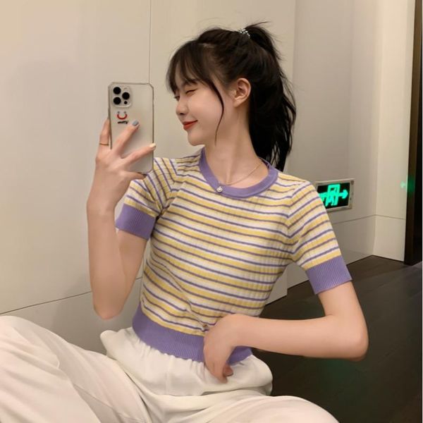 striped t shirts women's clothing summer style knitted casual tees female fashion brand ladies crop slim hipster t-shirt, White
striped t shirts women's clothing summer style knitted casual tees female fashion brand ladies crop slim hipster t-shirt, White