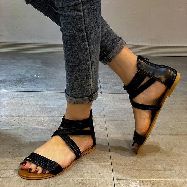 sandals 2021 women's sandal roman zipper shoes flat women summer cross strap gladiator ladies casual sandalias mujer, Black
sandals 2021 women's sandal roman zipper shoes flat women summer cross strap gladiator ladies casual sandalias mujer, Black
