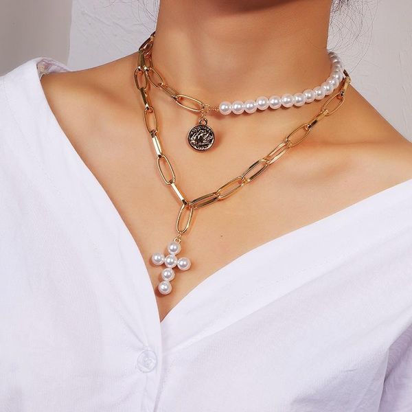 pendant necklaces vintage pearl cross necklace for women simulated choker punk thick chain fashion jewelry gold color coin, Silver
pendant necklaces vintage pearl cross necklace for women simulated choker punk thick chain fashion jewelry gold color coin, Silver