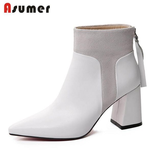 boots asumer 2021 fashion patchwork genuine leather+cow suede zipper ankle for women thick high heels autumn, Black
boots asumer 2021 fashion patchwork genuine leather+cow suede zipper ankle for women thick high heels autumn, Black