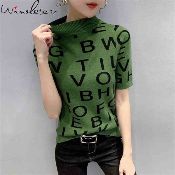 summer european clothes knit t-shirt fashion letter women short sleeve mock neck bottoming shirt tees t13410a 210421, White
summer european clothes knit t-shirt fashion letter women short sleeve mock neck bottoming shirt tees t13410a 210421, White