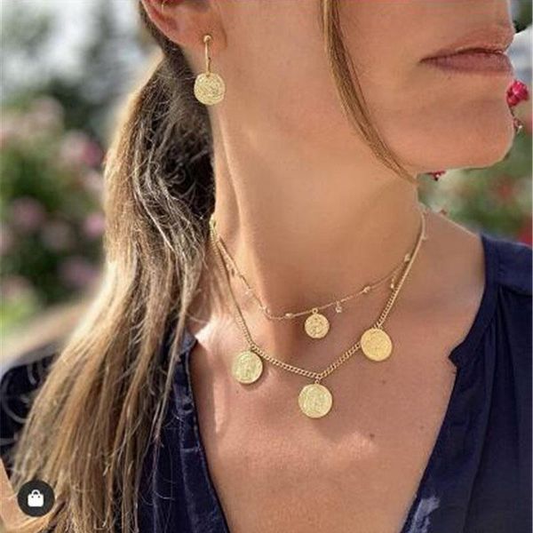 pendant necklaces boho gold color round portrait necklace for women ladies vintage coins double layer party jewelry collares, Silver
pendant necklaces boho gold color round portrait necklace for women ladies vintage coins double layer party jewelry collares, Silver