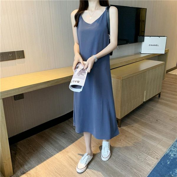 casual dresses limiguyue summer sundress women chiffon vestidos a line v-neck dress loose maxi long boho party spaghetti strap k2241, Black;gray