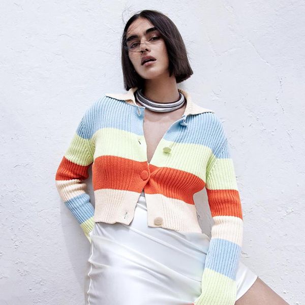 women's wool & blends unizera 2021 autumn fashion trend striped rainbow knitted cardigan coat sweater, Black
women's wool & blends unizera 2021 autumn fashion trend striped rainbow knitted cardigan coat sweater, Black