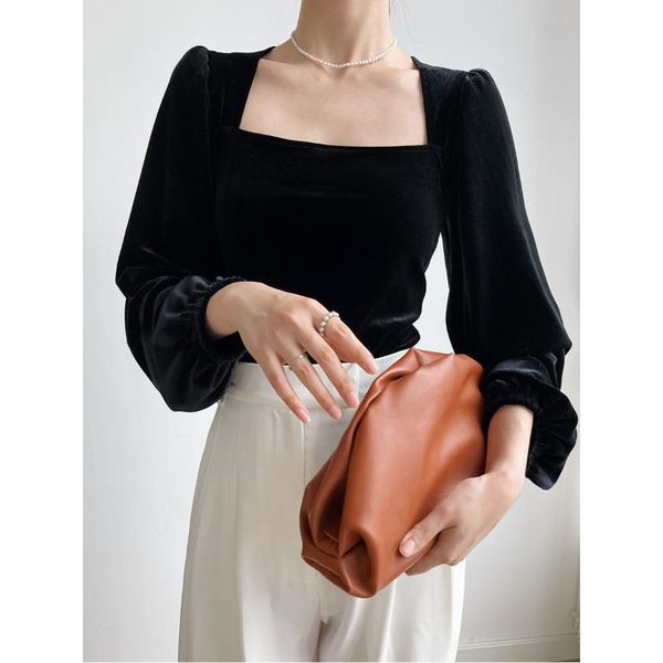 women's t-shirt 921 elegant square collar women t-shirts luxury black simple pleuche modern design puff sleeve office ladies all-match, White
women's t-shirt 921 elegant square collar women t-shirts luxury black simple pleuche modern design puff sleeve office ladies all-match, White