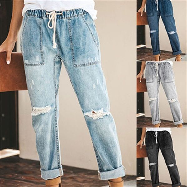 jeans casual female street jeans torn elastic waistband hole denim jean pants straight size big, Blue
jeans casual female street jeans torn elastic waistband hole denim jean pants straight size big, Blue