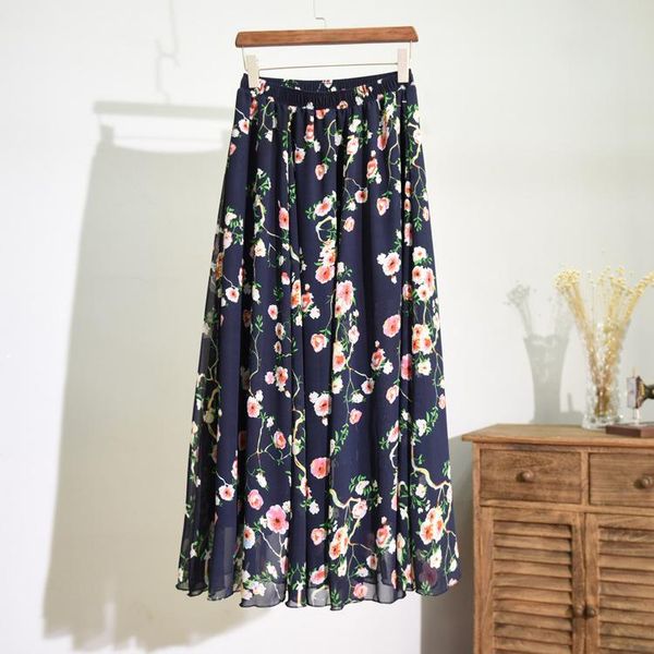skirts woman high elastic waist ankle length female 2021 summer print floral, Black 
skirts woman high elastic waist ankle length female 2021 summer print floral, Black