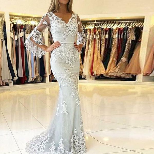 other wedding dresses long 3/4 flare sleeves mermaid tulle dress vestido de noiva v neck sweep train formal african bride1, White
other wedding dresses long 3/4 flare sleeves mermaid tulle dress vestido de noiva v neck sweep train formal african bride1, White