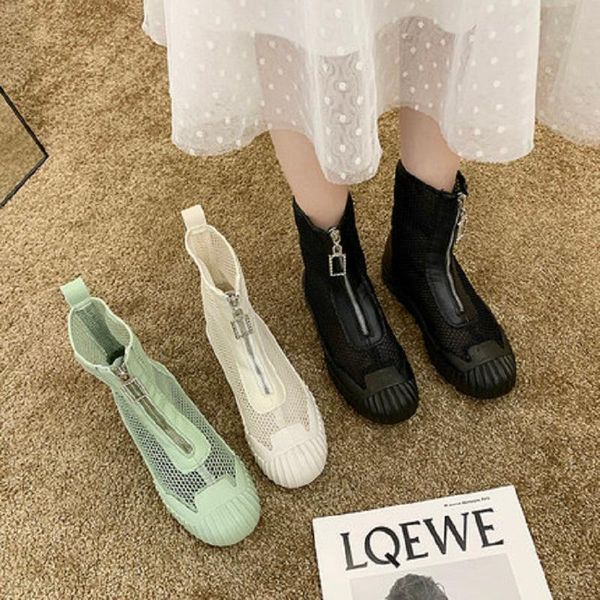 boots temperament hollow breathable zipper ladies net summer korean thick bottom medium tube single boots., Black
boots temperament hollow breathable zipper ladies net summer korean thick bottom medium tube single boots., Black