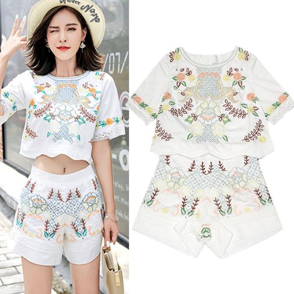 summer women clothing set retro floral embroidery short crop blouses and bohemian holiday pants suits twinset ns224 women's two piece, White
summer women clothing set retro floral embroidery short crop blouses and bohemian holiday pants suits twinset ns224 women's two piece, White