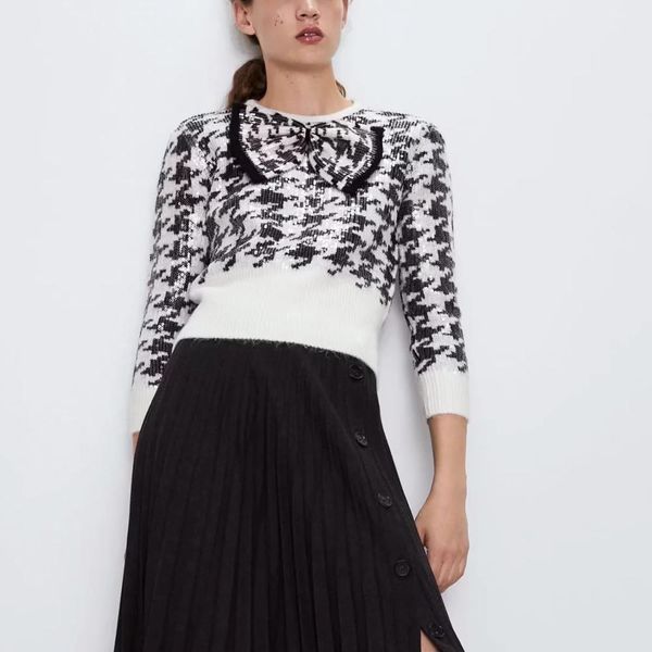 za style autumn winter women's warm knitted sequined bowknot sweater women pullover casual lady pull woman jumper 210420, White;black
za style autumn winter women's warm knitted sequined bowknot sweater women pullover casual lady pull woman jumper 210420, White;black
