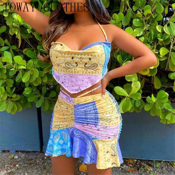 summer women halter paisley print handkerchief & ruched ruffles skirt set one-piece suits
summer women halter paisley print handkerchief & ruched ruffles skirt set one-piece suits