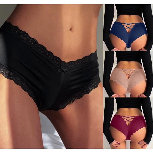 women's panties women solid seamless underwear appeal ice silk cross tie lace low waist underpants soft level crotch briefs 55#, Black;pink
women's panties women solid seamless underwear appeal ice silk cross tie lace low waist underpants soft level crotch briefs 55#, Black;pink