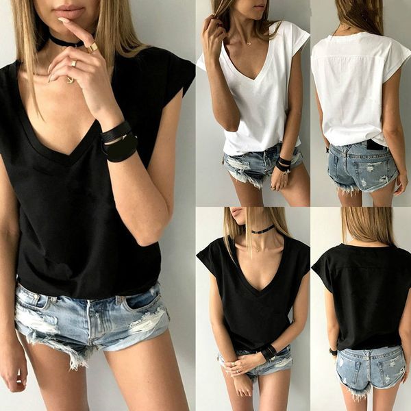 women's fashion summer women black white solid color short sleeve v-neck wild loose lady casual tee shirts female t-shirt
women's fashion summer women black white solid color short sleeve v-neck wild loose lady casual tee shirts female t-shirt