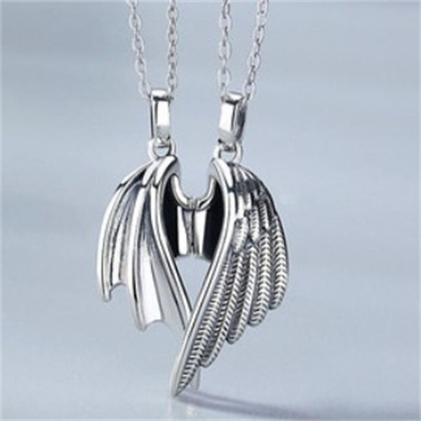 chains retro demon and angel couple necklace creative geometric design wing shape pendant hip hop trend clavicle chain gift, Silver
chains retro demon and angel couple necklace creative geometric design wing shape pendant hip hop trend clavicle chain gift, Silver